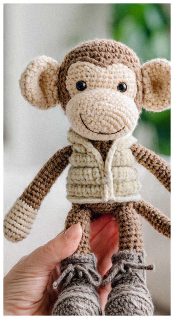 cute monkey amigurumi crochet long arms plush handmade toy idea
