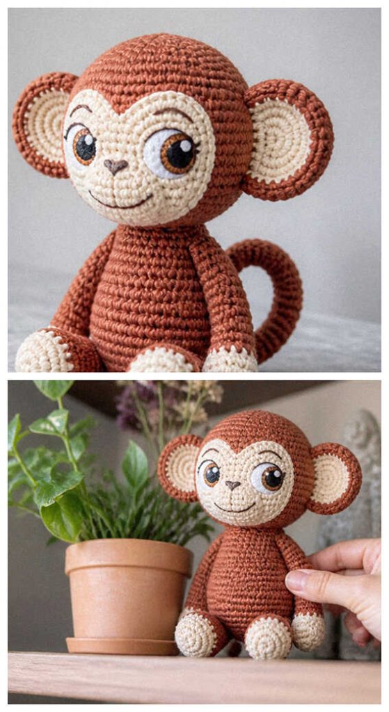 brown monkey amigurumi crochet cute plush handmade toy idea