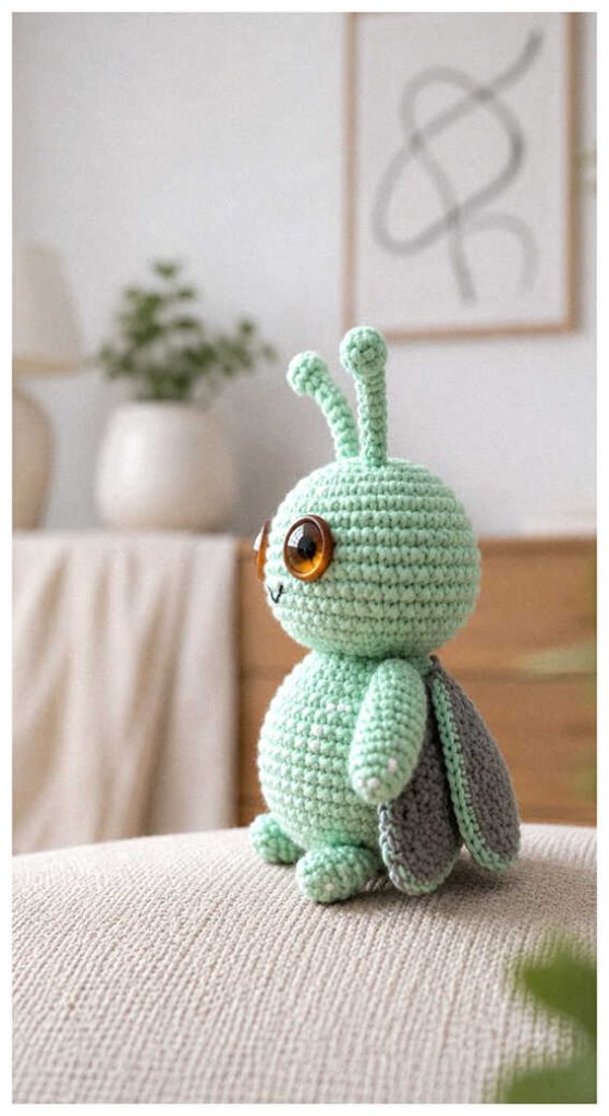 Collage of mini crochet bug plush ideas in soft lighting