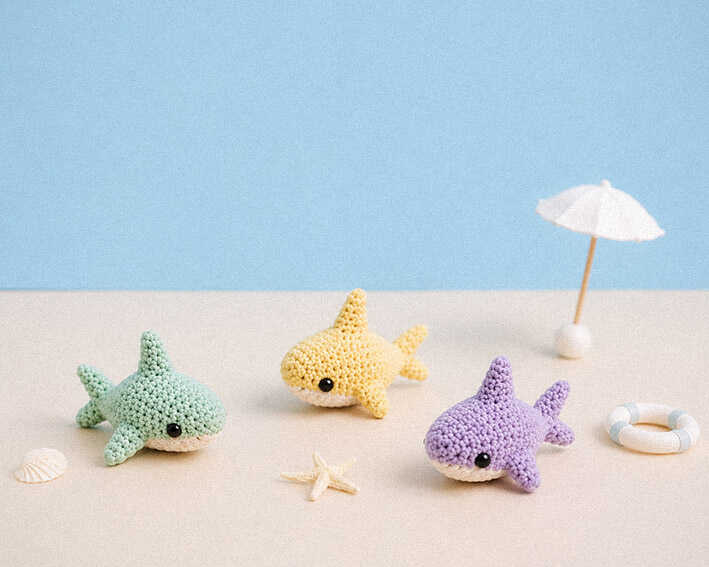 Pastel mini shark amigurumi crochet plush toys