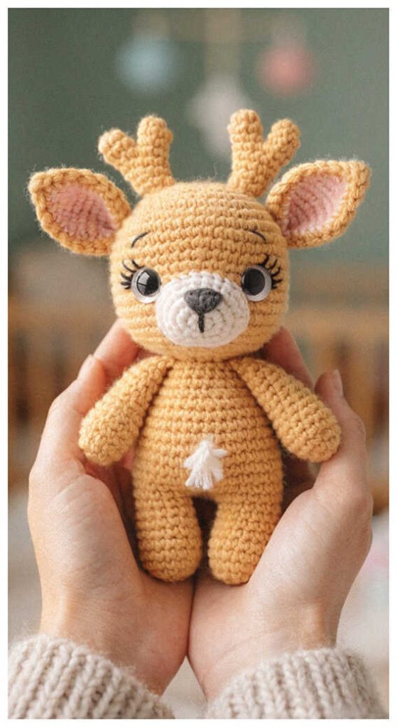 tiny deer amigurumi crochet in hand cute plush toy idea