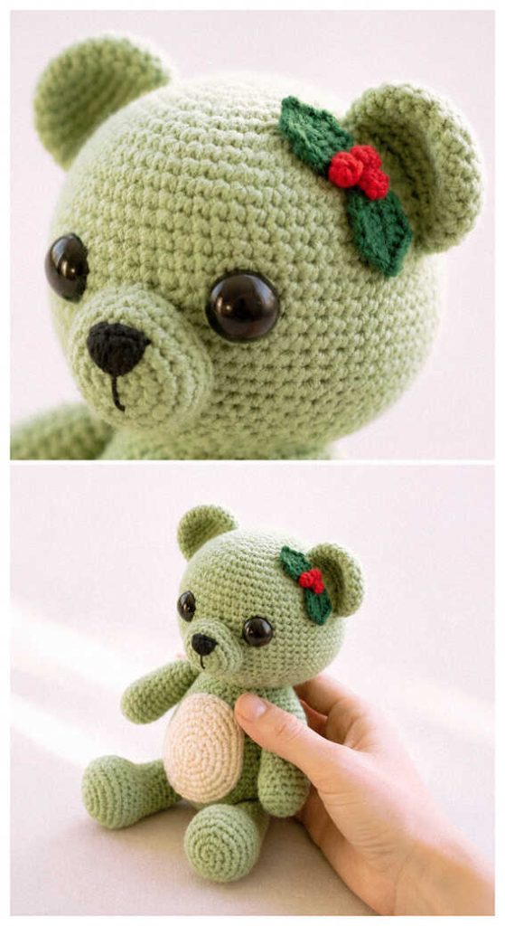 Tiny bear plush held in hand as a handmade gift idea