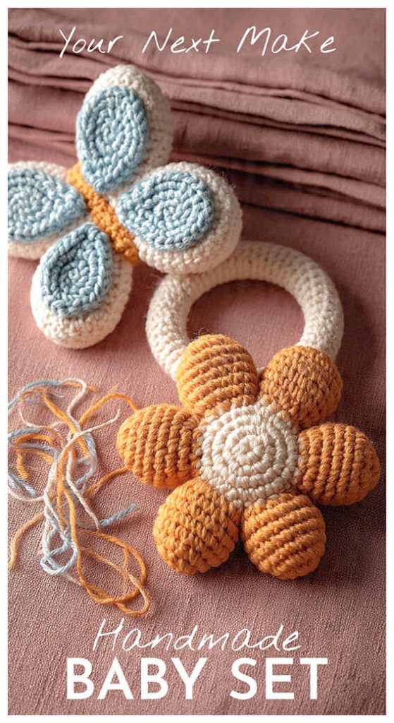 Baby rattle amigurumi crochet gift set