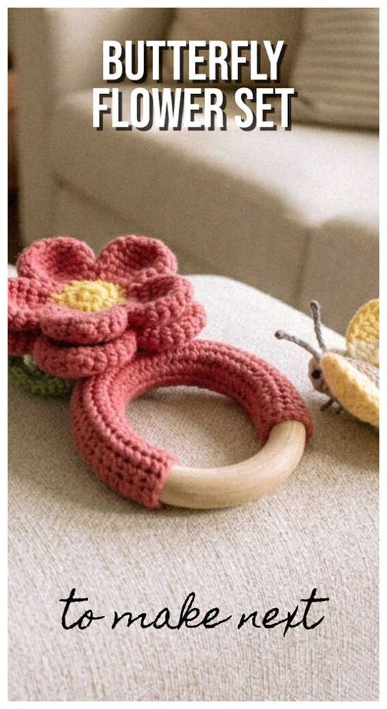 Butterfly and flower amigurumi crochet gift set