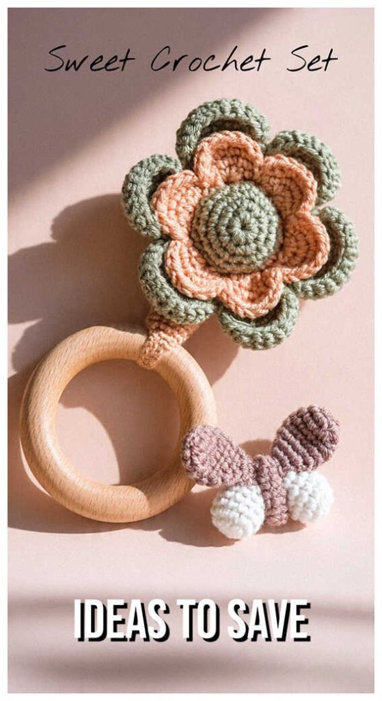 Floral baby rattle amigurumi crochet toy