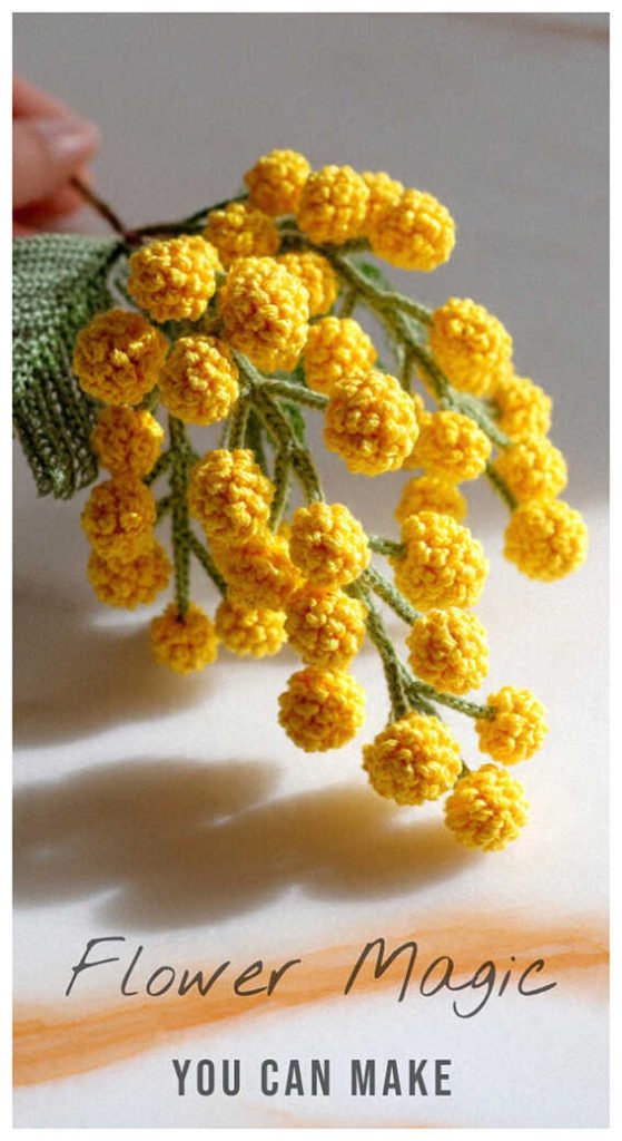 Mimosa crochet flower branch
