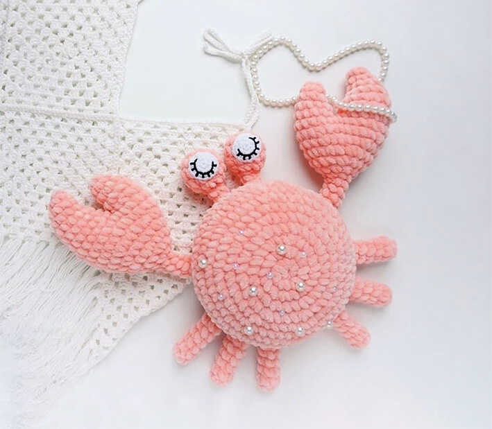 plush crab amigurumi free pattern cute handmade pink crochet crab with soft texture