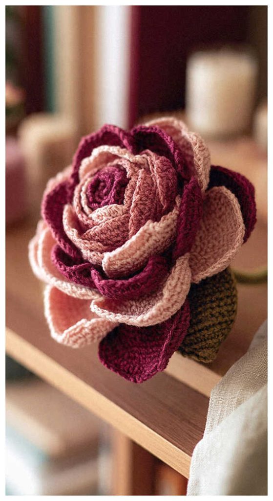 Rose crochet flower bloom